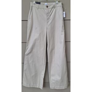 GAP Women's High Rise Girlfriend Khaki Wide Leg Stretch Pants Sz 8 Cotton Beige